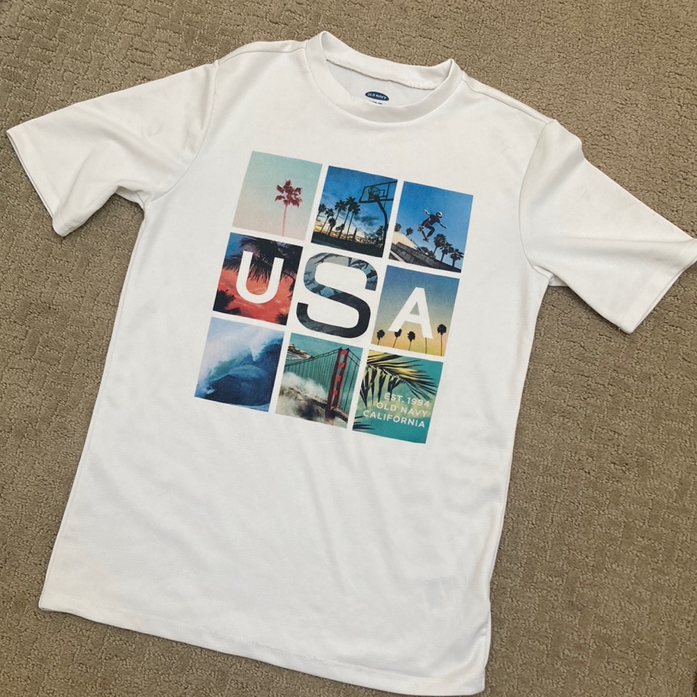 Old Navy boys shirt tee rash guard white USA XL 14-16 white